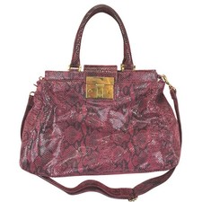 Tory Burch Holland Satchel Handbag Womens Burgundy Snakeskin Print Gold Hardware