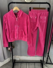 Juicy Couture Pink Velour Tracksuit Cropped Hoodie Del Ray Pants Y2K S/XL