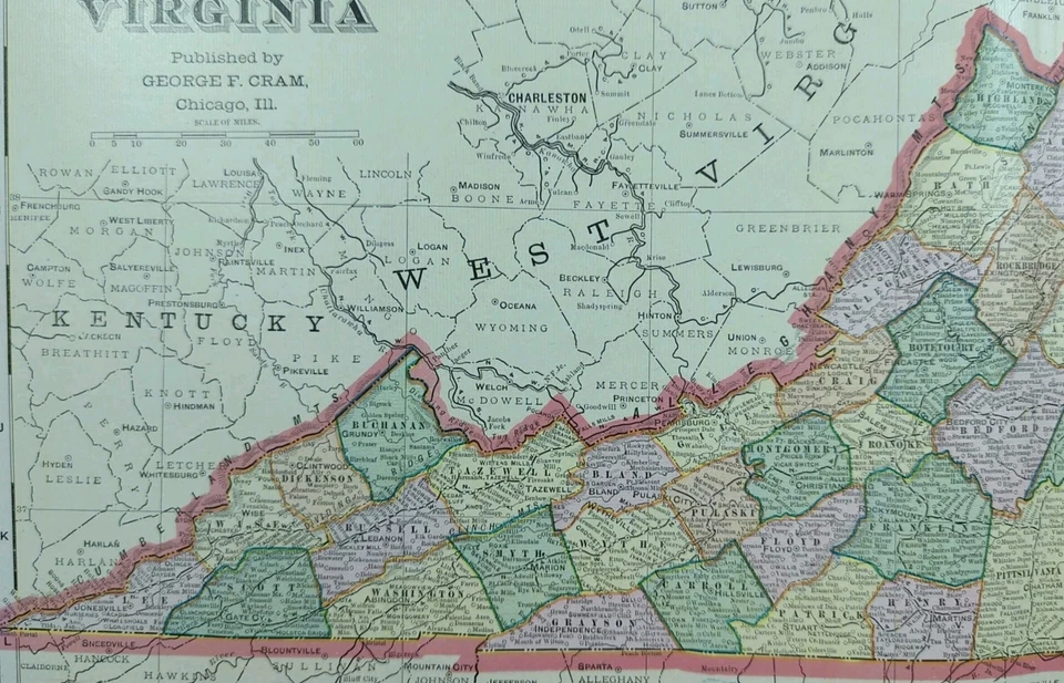 Mapa vintage de Virginia 1903 22"x14" antiguo original CHESTERFIELD RICHMOND VA Foto 3 de 4