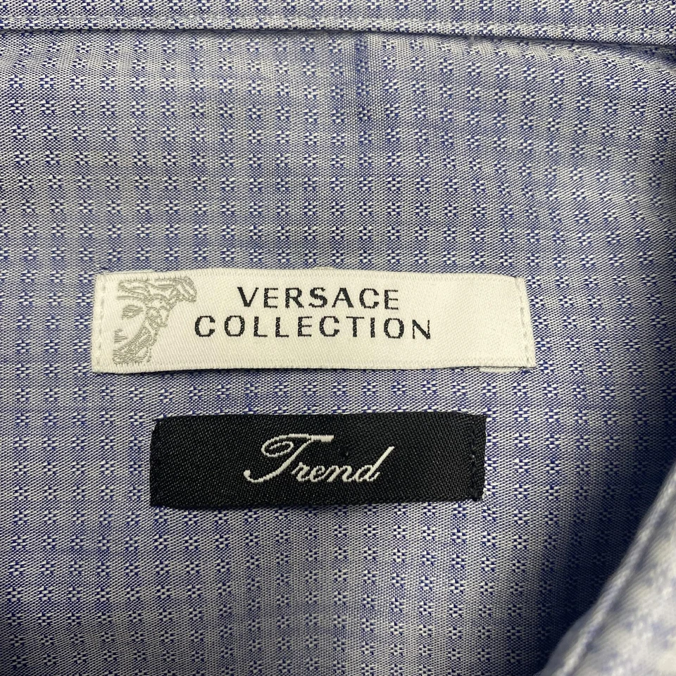 Camisa Colección Versace Para Hombre 15.75 40 Azul Tendencia Manga Larga Vestido Abotonado Foto 3 de 4