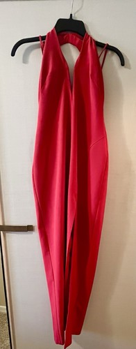 Adrianna Papell Women's Red Halter Sleeveless Long Solid Dress Slit Size 4