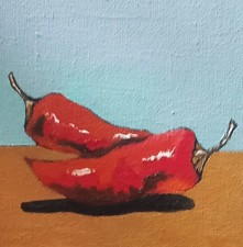ORIGINAL still life oil painting, two chillies by peter smith