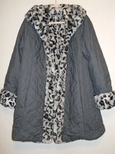 DENNIS BASSO L Large Reversible Gray Leopard Coat