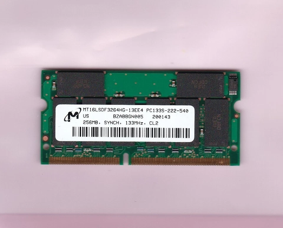256MB PC-133 CRUCIAL CT32M64S4W7E.16F CL2 MICRON Laptop Ram Stick PC133 SDR 3.3V - Image 2 of 3