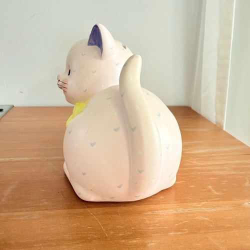 Vintage Enesco Pink Heart Cute Kitty Cat Savings Piggy Bank Ceramic 80s Ribbon - Picture 4 of 8