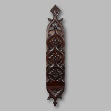 Antique 19th Century Ecclesiastical Gothic Carved Wood Letter Rack Holder
