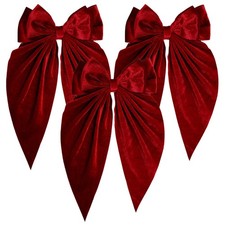 3 PCS Large Velvet Hair Bows Oversized Long Tail Alligator Clips Wine Red