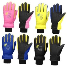 Geyoga 4 Pairs Kids Waterproof Ski Gloves 6-13 Years Black, Blue, Yellow, Pink
