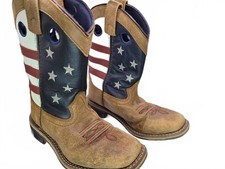Cody James Vintage American Flag Cowboy Leather Boots - Kids Size 2 (D)