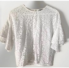 ZARA XS White LACE Ruffle Short Sleeve Boho Lined Blouse Romantic