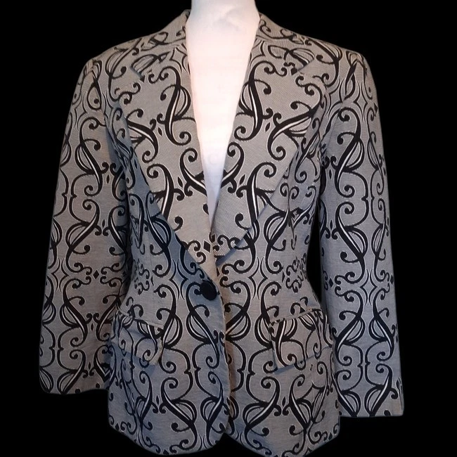 Dior — Christian Dior Brocade Jacquard Scrolls Dinner Jacket Blazer 1990s Womens Sz 12