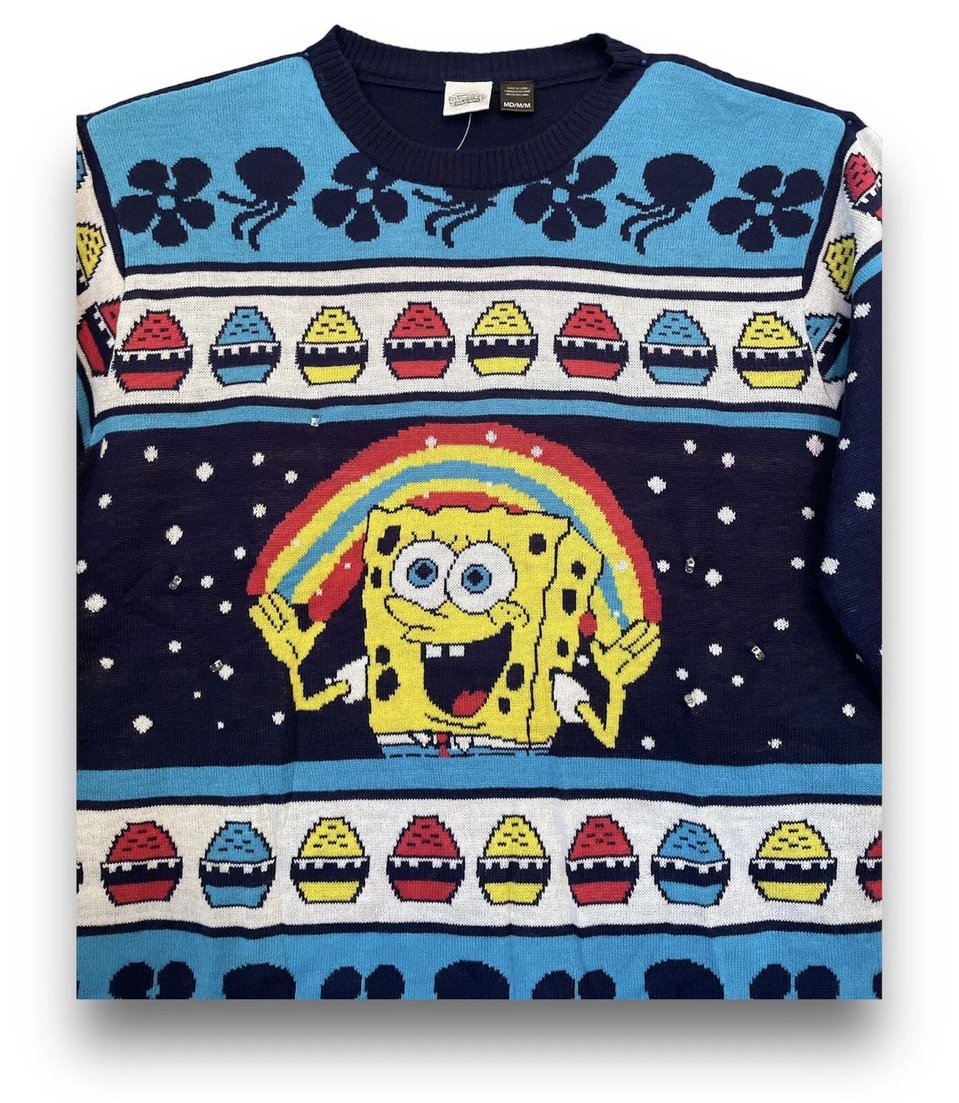 Nick 90s Spongebob Squarepants Rainbow Ugly Sweater Medium Fast Shipping