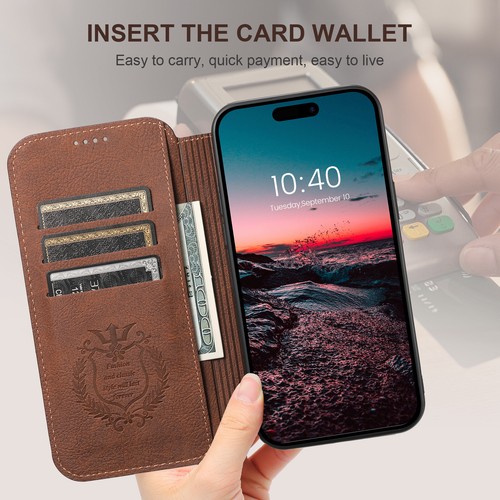 For iPhone 16 15 14 13 12 Pro Max Wallet Magnetic Leather Cover+Tempered Glass - 第 6/15 張圖片