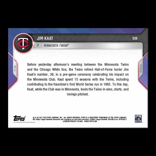 2022 Topps Now #539 Jim Kaat Twins (PR-328) - Picture 2 of 2