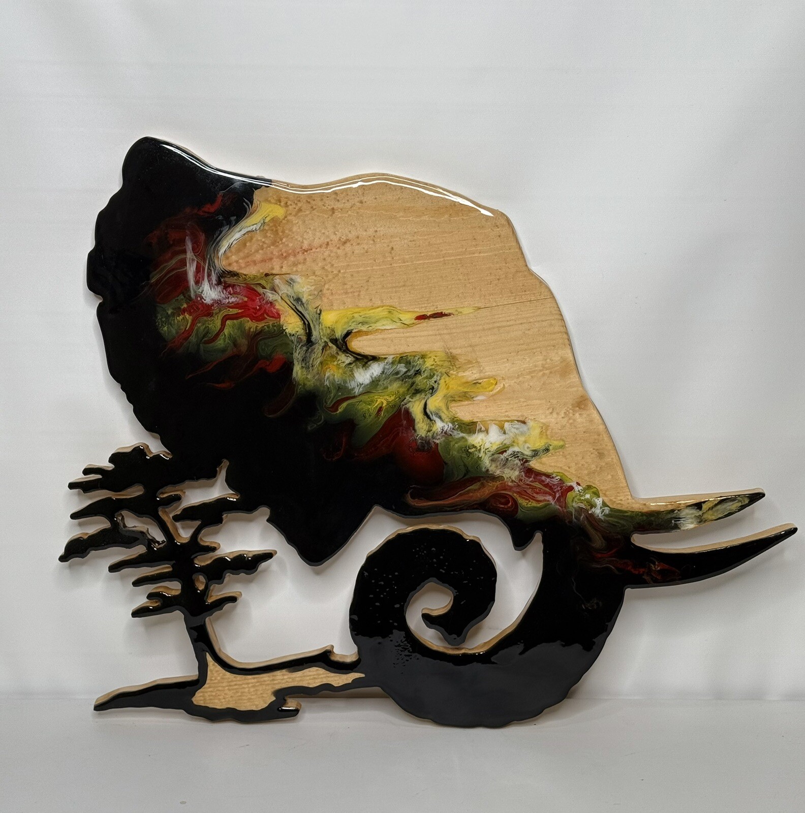 Elephant African wood/epoxy resin wall art. Signed. Handmade. Original-image