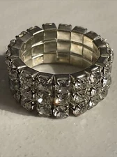 Sparkle 4 Row Prong Set Stretch Band Clear Rhinestone Ring Adjustable Band A124