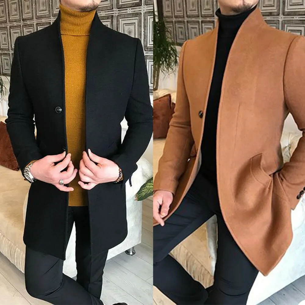 Mens Suit Jacket Long Blazer Wool Blend Winter Coat Thick Warm Tailored  Tuxedo
