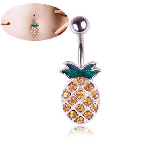 Colorful Crystals Paved Pineapple Navel Summer Bikini Crystal Navel Belly Rings - Picture 1 of 9