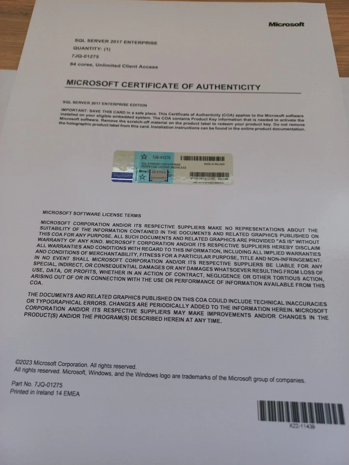 Microsoft SQL Server 2017 ENTERPRISE 64 Core Unlimtd CAL CoA Authentic 7JQ-01275 - Image 3 of 4
