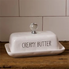 White Creamy Butter Dish with Covered Lid and Knob Retro Farmhouse