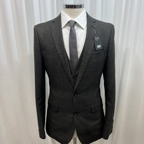 165 Onesix5ive Grey Check Slim Fit 3 Piece Suit Jacket 38L Waist 32 Leg 34 - Picture 2 of 20