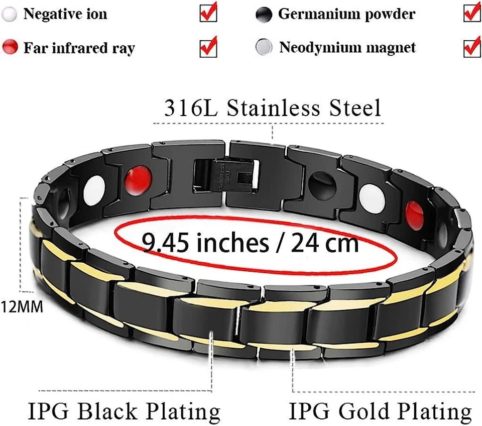 Pulsera de terapia magnética de cobre para aliviar el dolor unisex de acero titanio 2 piezas Foto 3 de 4