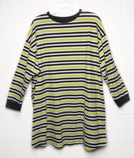 ASOS Striped T Shirt Dress 12 Long Sleeve Black Yellow Knit Cotton Blend 