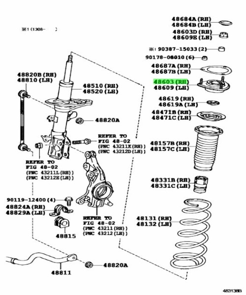 TOYOTA Scion iQ EQ EV SUPPORT FRONT SUSPENSION LR Genuine 48609