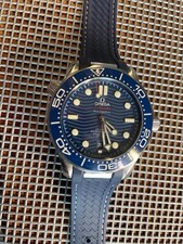 20mm BLUE Vulcanized RUBBER Strap Rolex 42mm Explorer WHITE stitch PLEASE READ