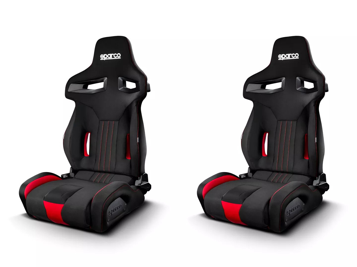 PAIR) Sparco R333 Reclinable Racing Seat - Black/Red Fabric | eBay