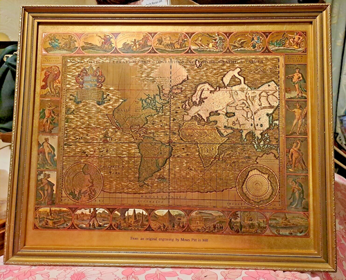 VGC World Map Nova Totivs Terravm Orbis Geographica Gold Foil Art Print, Framed - Picture 4 of 8