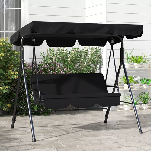 Outdoor 3 Seater Swing Chair Garden Patio Seat Adjustable Canopy Cushion Black - Picture 8 of 11