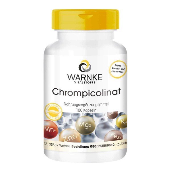 Chrompicolinat 100 Kapseln, 60 µG Chrom, BioverfüGbar, Vegan, Warnke Vitalstoffe-image