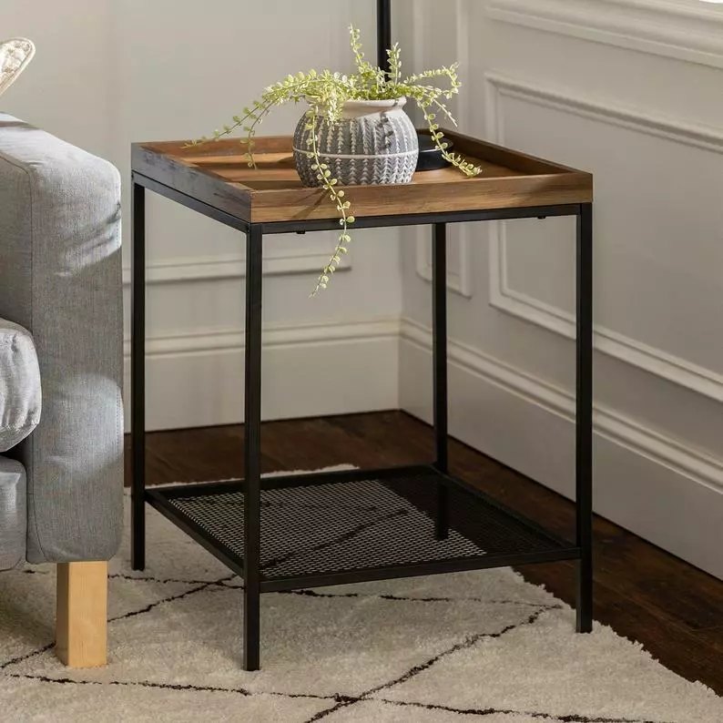 Table Tray Top Side End Modern Metal Round Coffee Accent Wood Sofa Tv Black Set