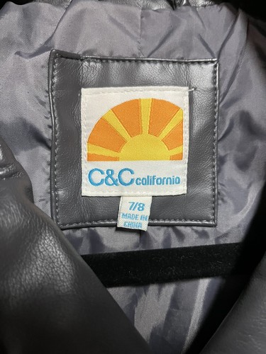 C&C California Black Faux Leather Jacket Girls 7/8 - Picture 6 of 7