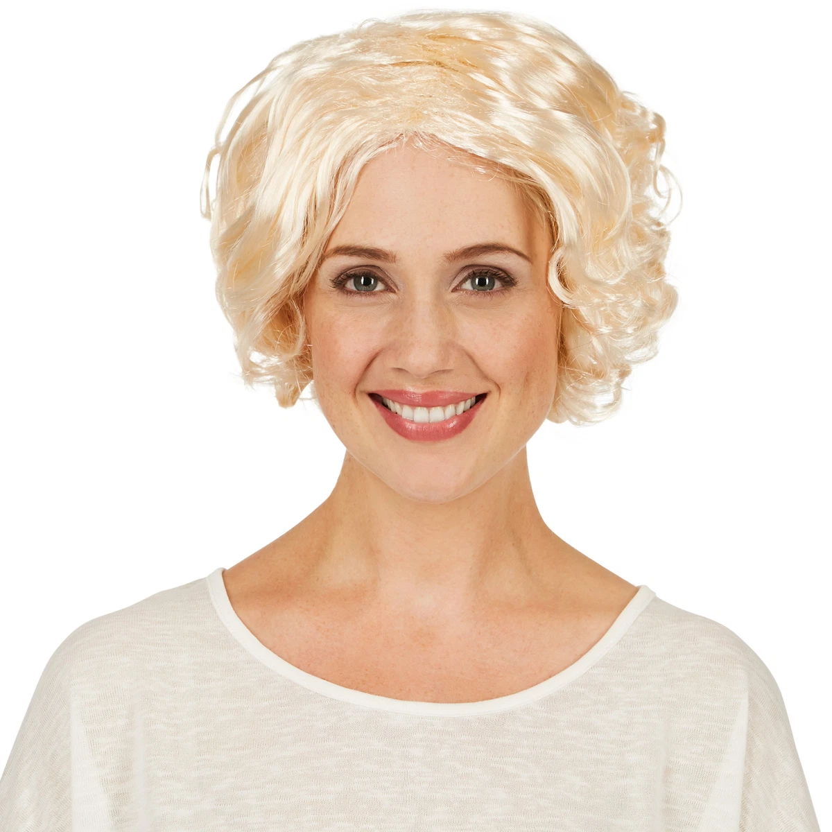 WIG ME UP Faschingsperücke - Weiße Lockenperücke Mit Pony