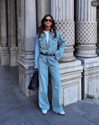 Jumpsuit 4365 Zara Zara NWT Wide Leg Full Length Denim Jumpsuit