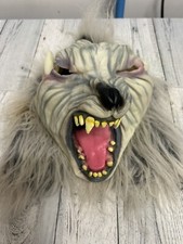 Vintage Adult Sized Full Head Rubber Werewolf Halloween Mask w/ white hair teeth