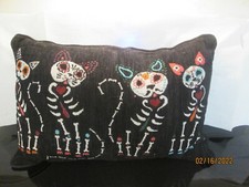 Halloween Pillow Decorative Cat Skeleton New 17.5" X 12"