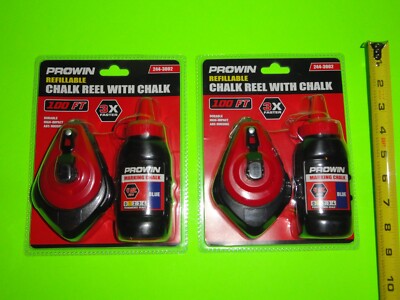 2) PROWIN 100' Line Refillable ABS Chalk Reel + 4oz Blue Marking Chalk 3X Faster