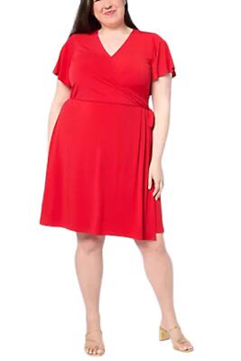 Susan Graver Women's Liquid Knit Faux Wrap Dress Cosmo Red