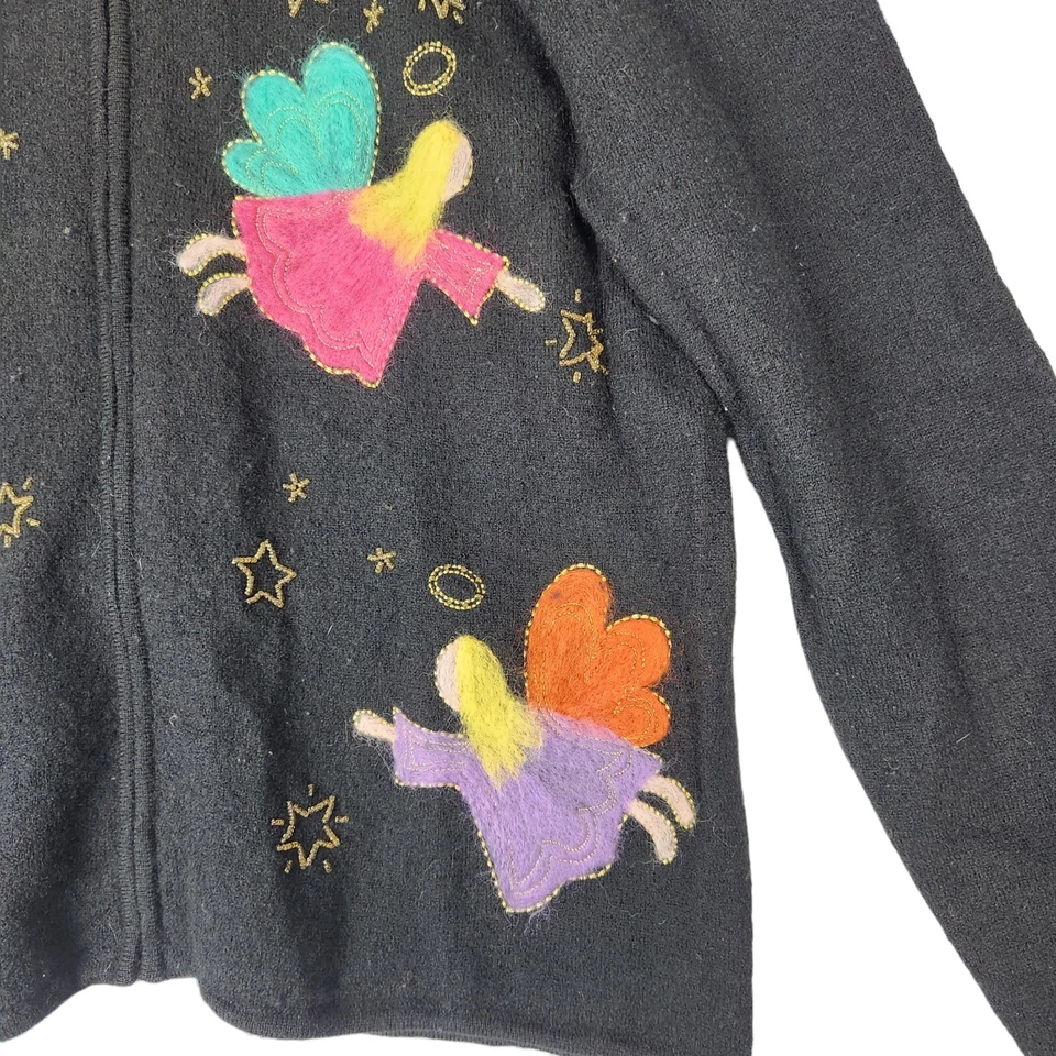 Quacker Factory Sweater Womens Sz Large Vintage Wool Angel Design Beading Felted - Image 4 of 4