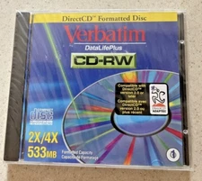 VERBATIM Data Life Plus CD-RW Direct CD Formatted Disc (#93722) 2X/4X 533MB NEW