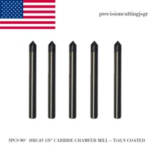 HRC45° 1/8" 4 FLUTE 90° Carbide Chamfer Mill - TiALN COATEDHR 5PCS Free Shipping