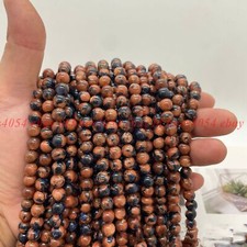 6/8/10/12mm Blue Gold Sand Stone Goldstone Round Gemstone Loose Beads 15"