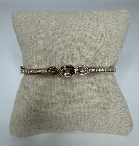 GIVENCHY Pink Crystal Gold Tone Hinged Bangle Bracelet