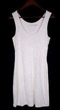 Calvin Klein Size 4 White Sequin Overlay Sleeveless Sheath Dress Scoop Neck