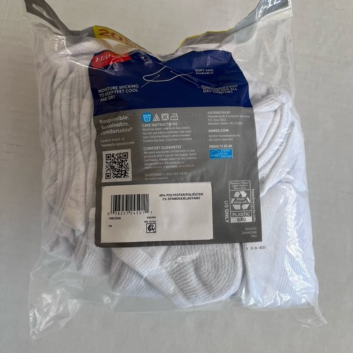 HANES SUPER VALUE 20 PACK MENS CUSHION NO SHOW SOCKS SZ 6-12 white - Picture 2 of 2