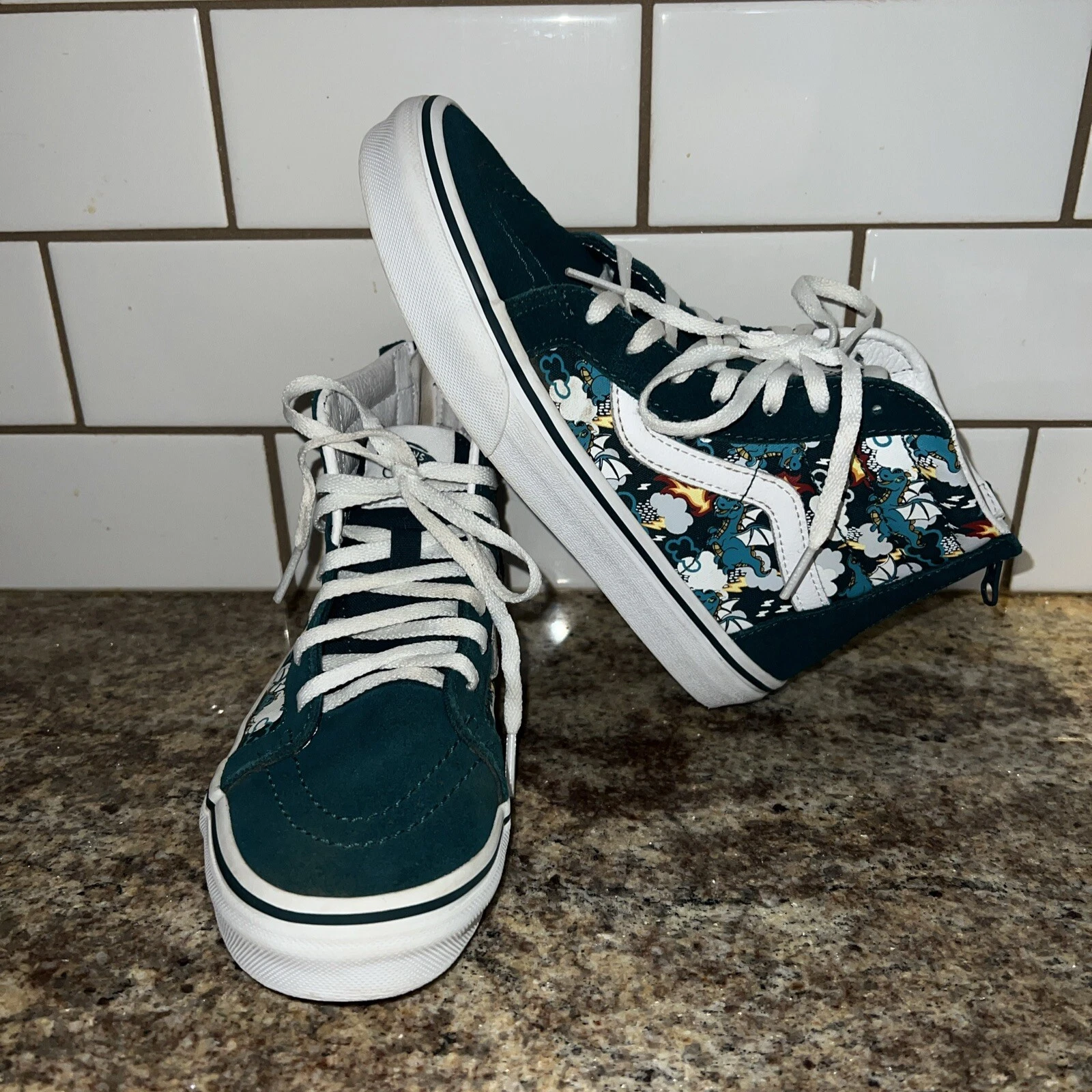 Vans SK8 HI scarpa con zip Mythical Glow Deep Teal Glow In The Dark Dragons giovane taglia 3