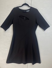 Sosandar Evening Dress UK 16 Black Keyhole detail 3/4 sleeve Midi Stretch